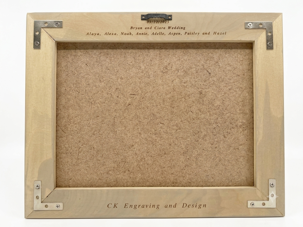 Engraved Family Portrait – Wood Framed Metal Art