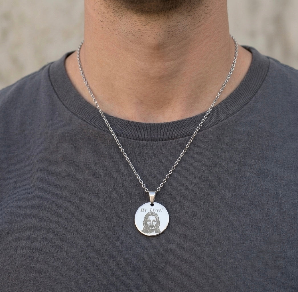 Engraved Christ Pendant Necklace with Scripture