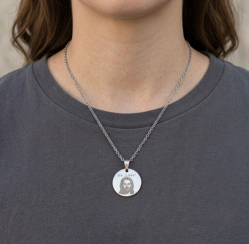 Engraved Christ Pendant Necklace with Scripture
